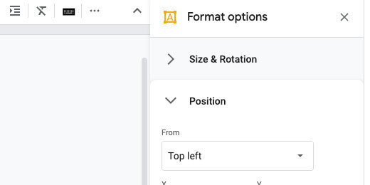 position option in the format options panel