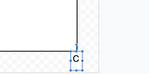 text box with the letter C in the lower right corner of square shape