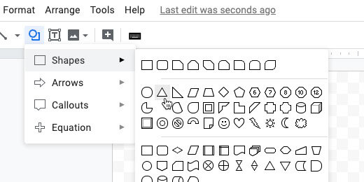 triangle tool from shapes selector