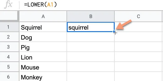 squirrel word reformatted with all lowercase letters