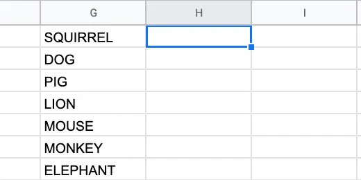 words in column G set to upper case