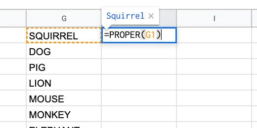 the proper function with reference to cell G1