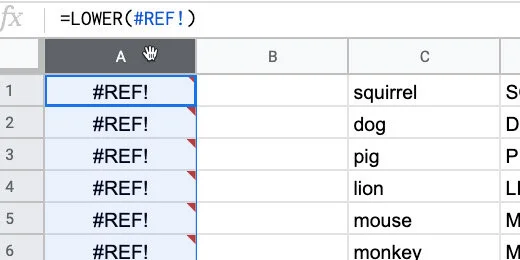 column A header selected again