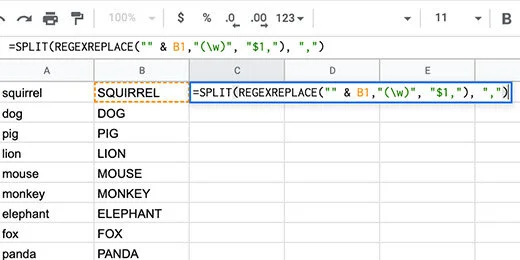 function entered into cell C1