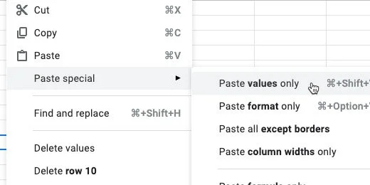 paste values only option