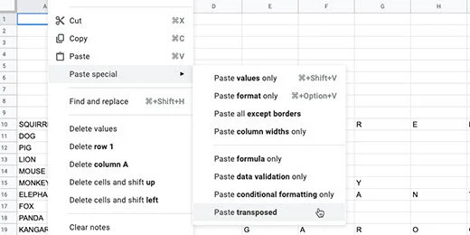 paste transposed option