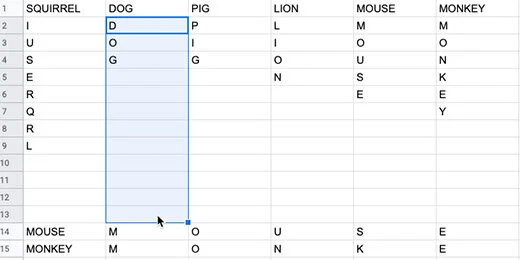 cells in column B selected