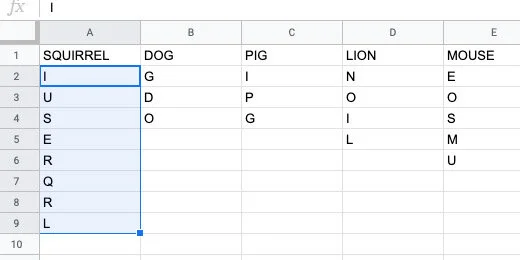 jumbled letters selected
