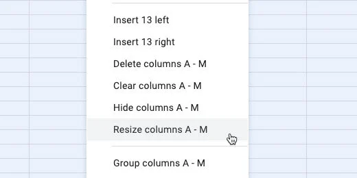 resize columna A - M option