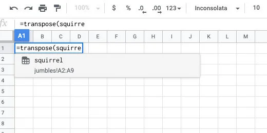 squirrel named range for transpose function