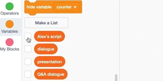 Multiple character dialogue in Scratch using lists and message code ...
