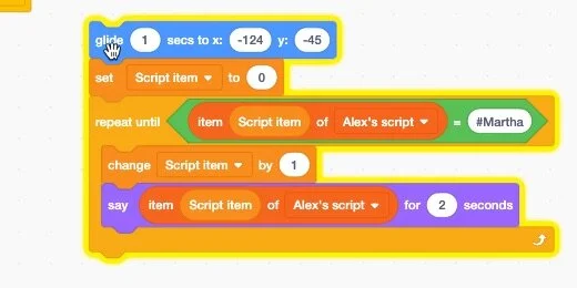Multiple character dialogue in Scratch using lists and message code ...