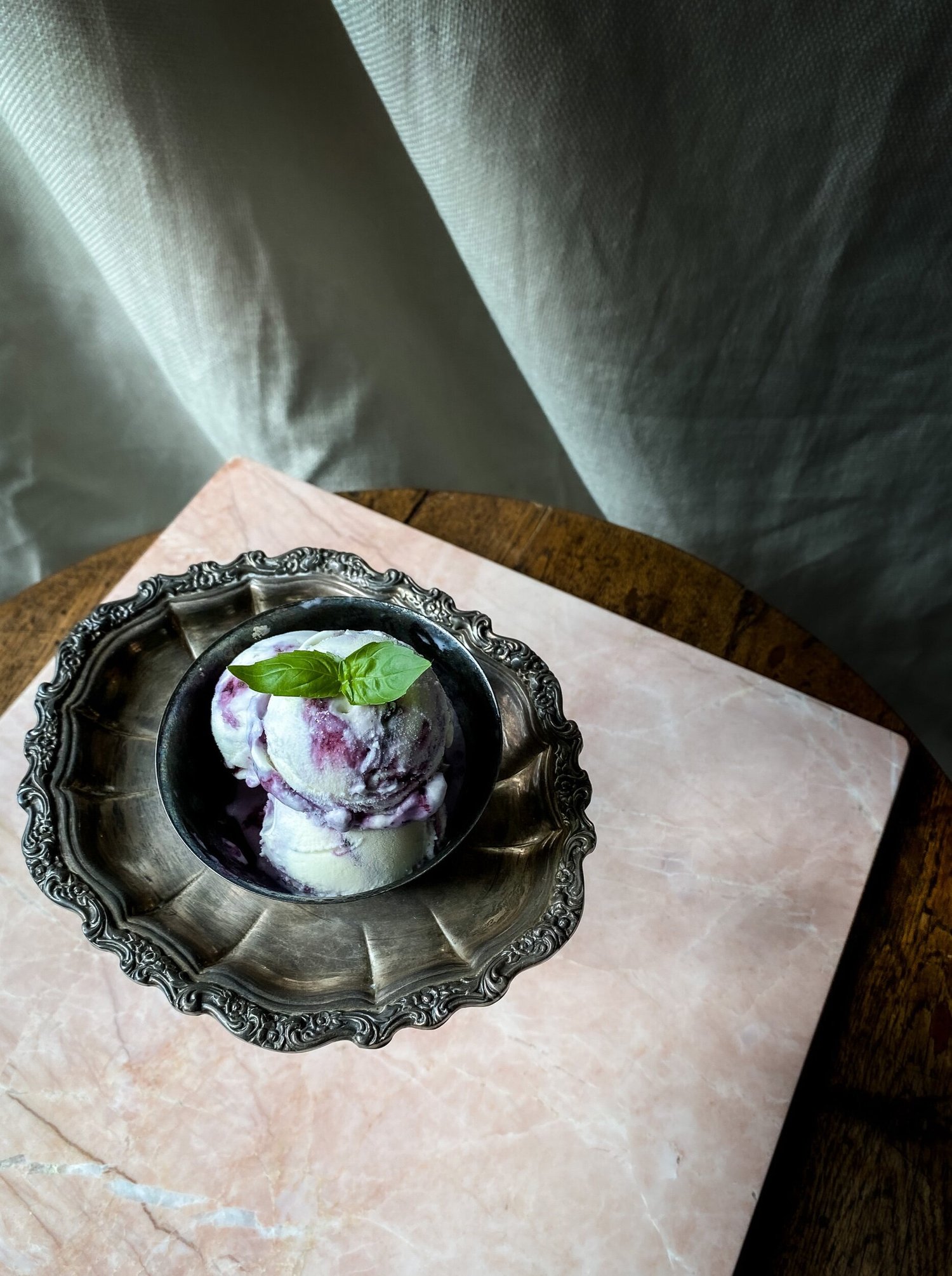 Basil Infused Ice Cream with Blueberry Basil Compote — Camille Odella