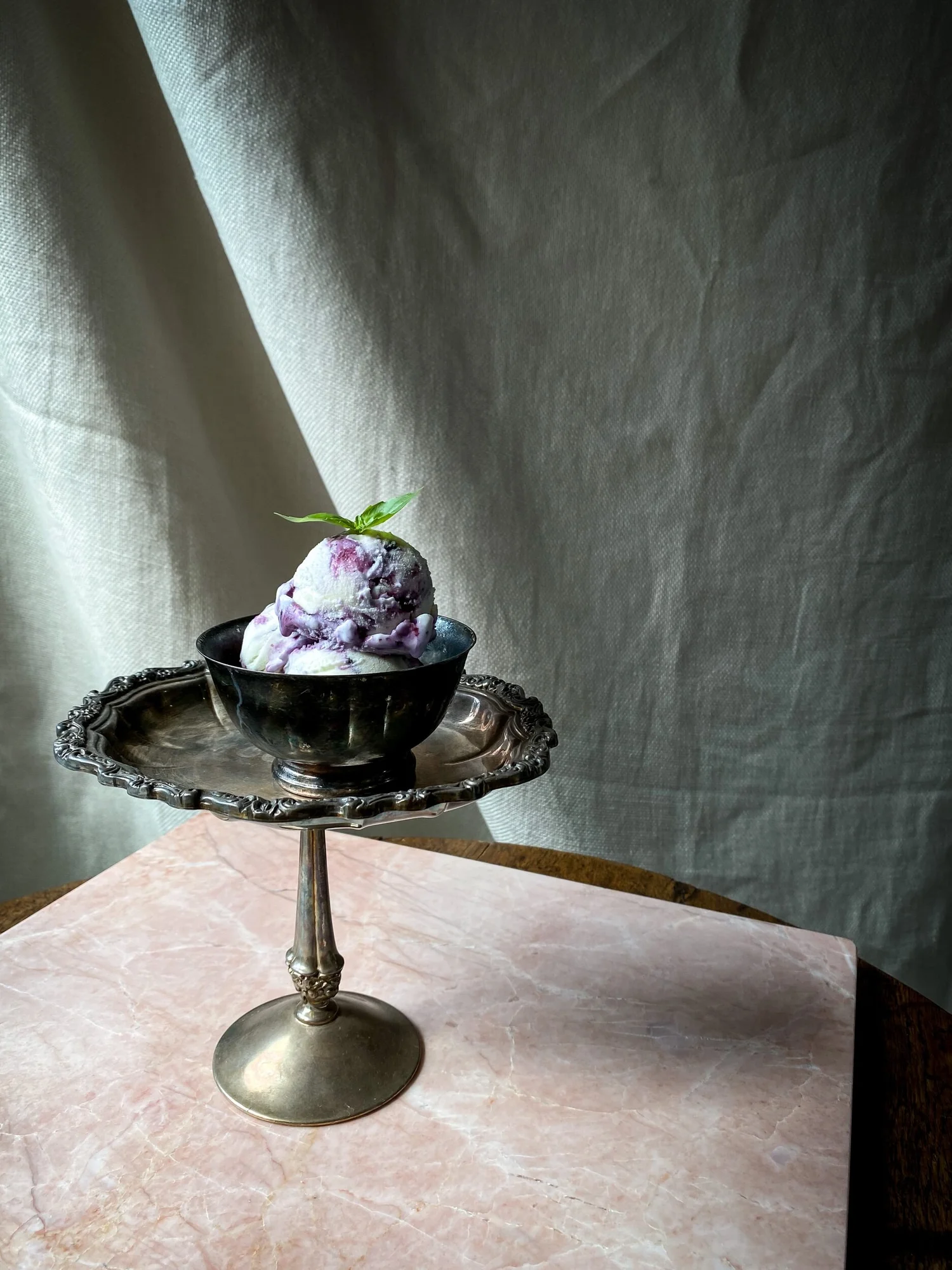 Basil Infused Ice Cream with Blueberry Basil Compote — Camille Odella