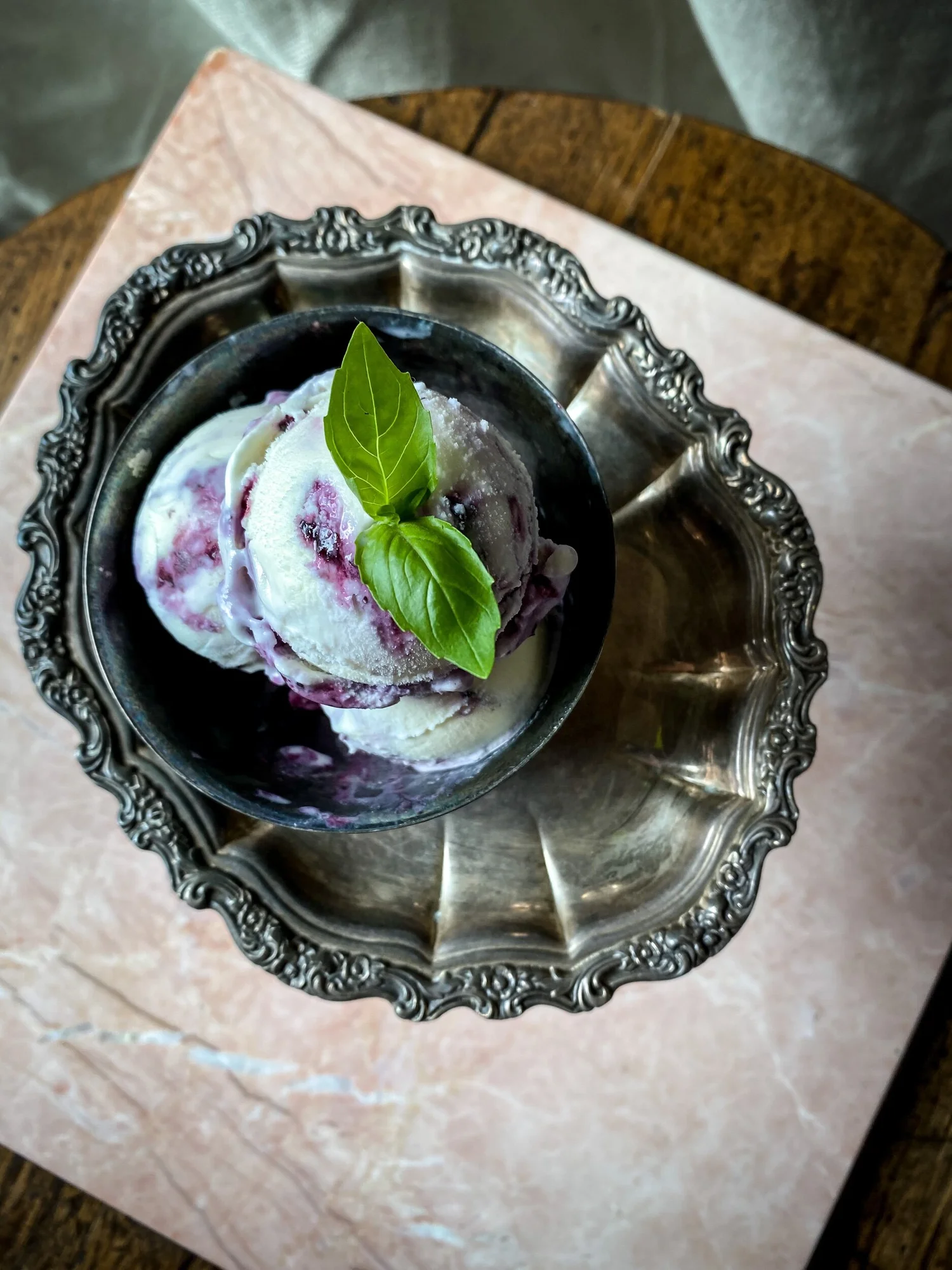 Basil Infused Ice Cream with Blueberry Basil Compote — Camille Odella