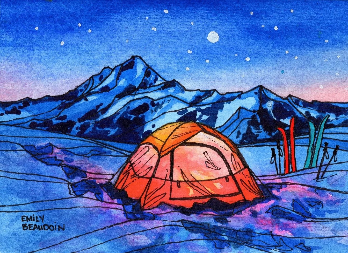 I painted this cozy 3x4&rdquo; scene for one of my Christmas ornaments this year, and I&rsquo;ve been thinking of making it into a larger, more detailed painting. What do you think?