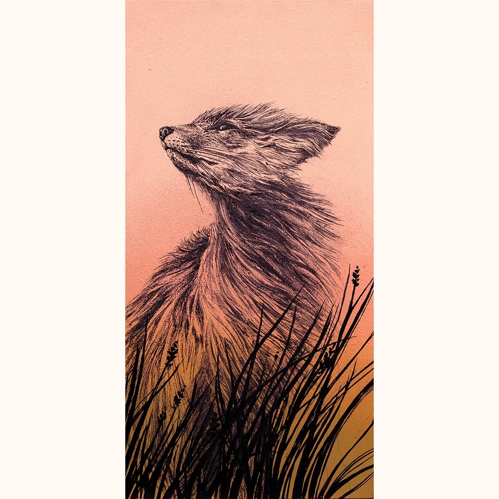Fox in the Wind 6x12" Original