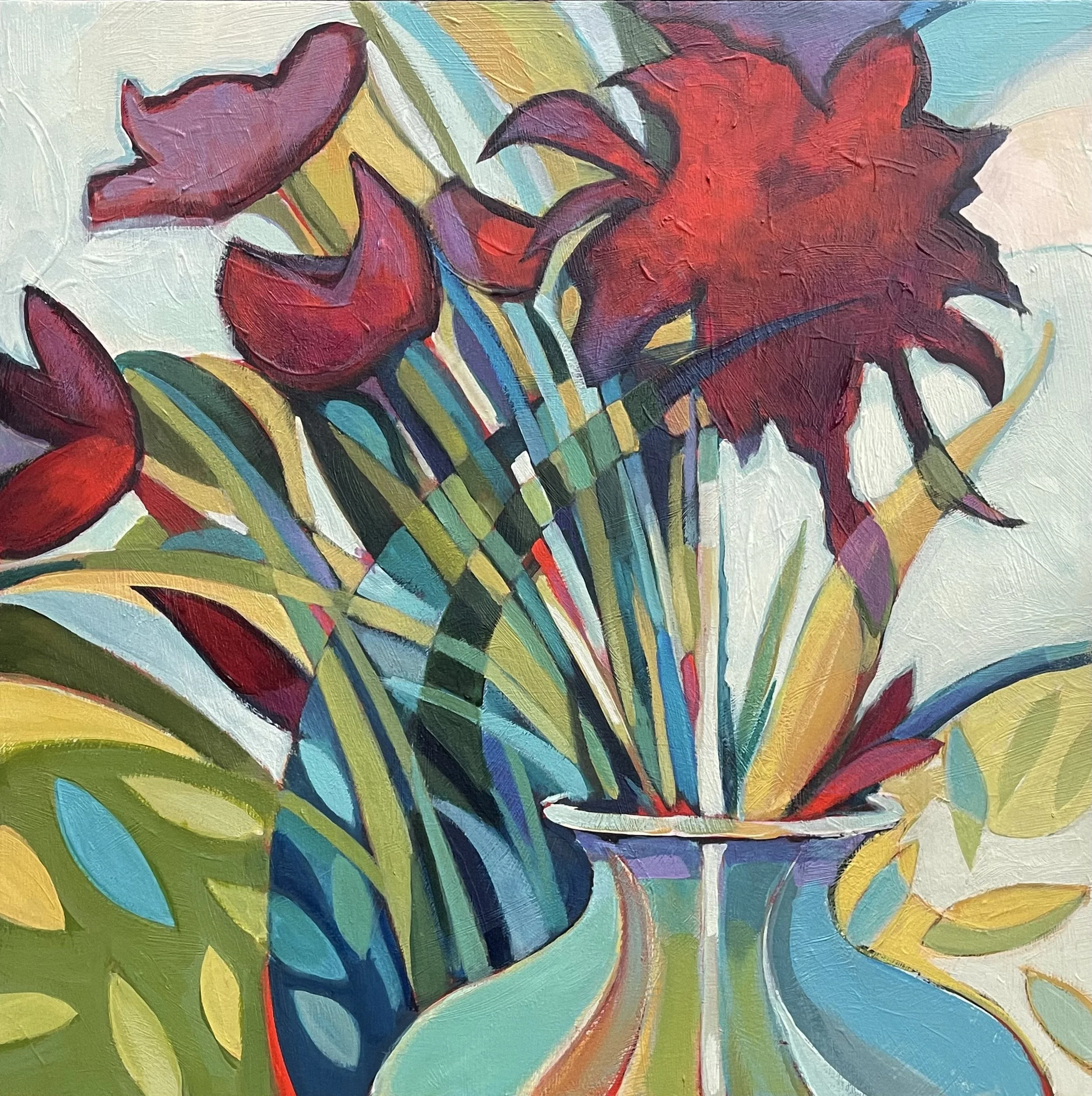 Reddy Blue Floral 16x16" Original