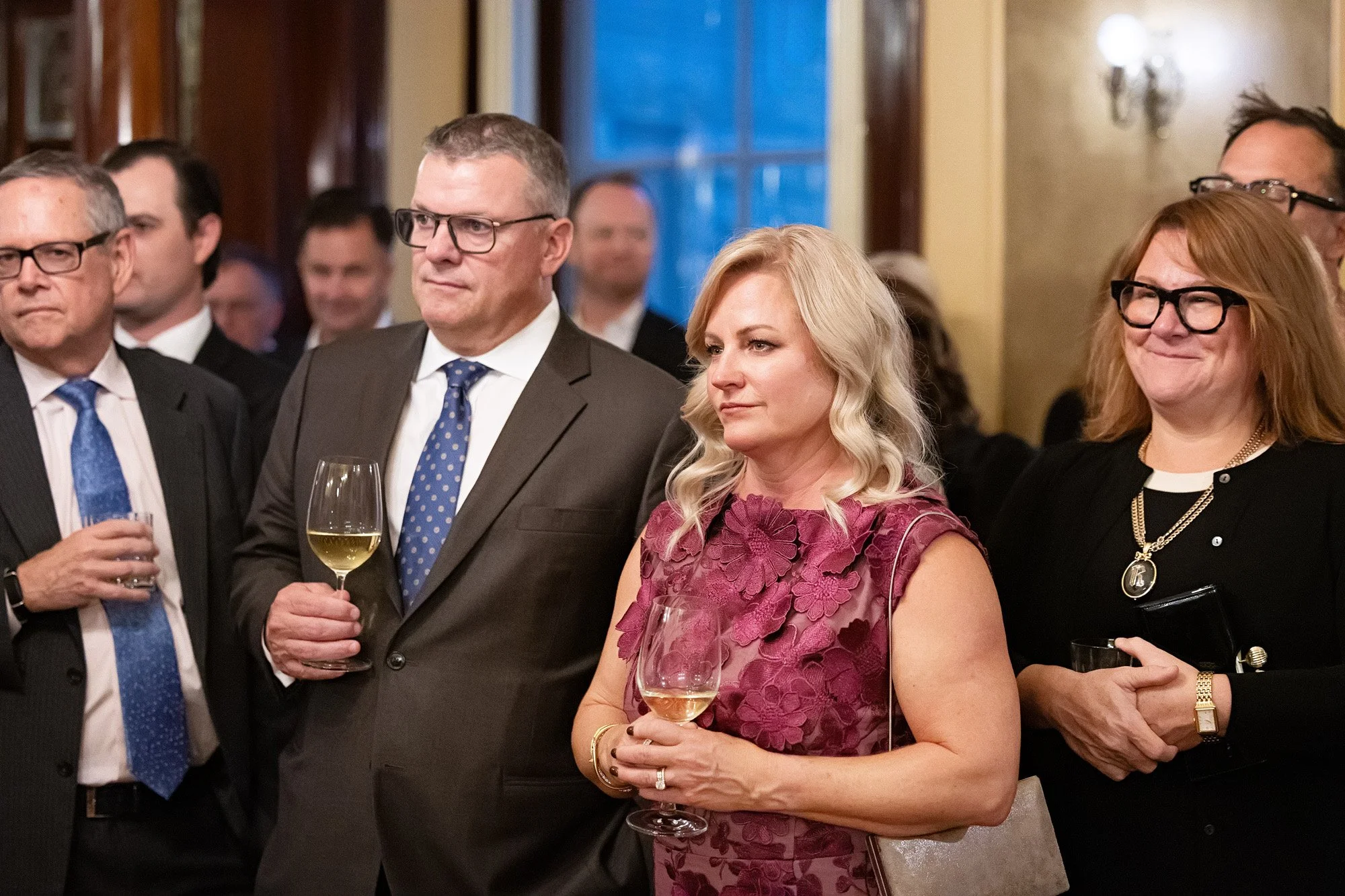 Calgary event photographer captures guests listening to speech at Lougheed House private gala