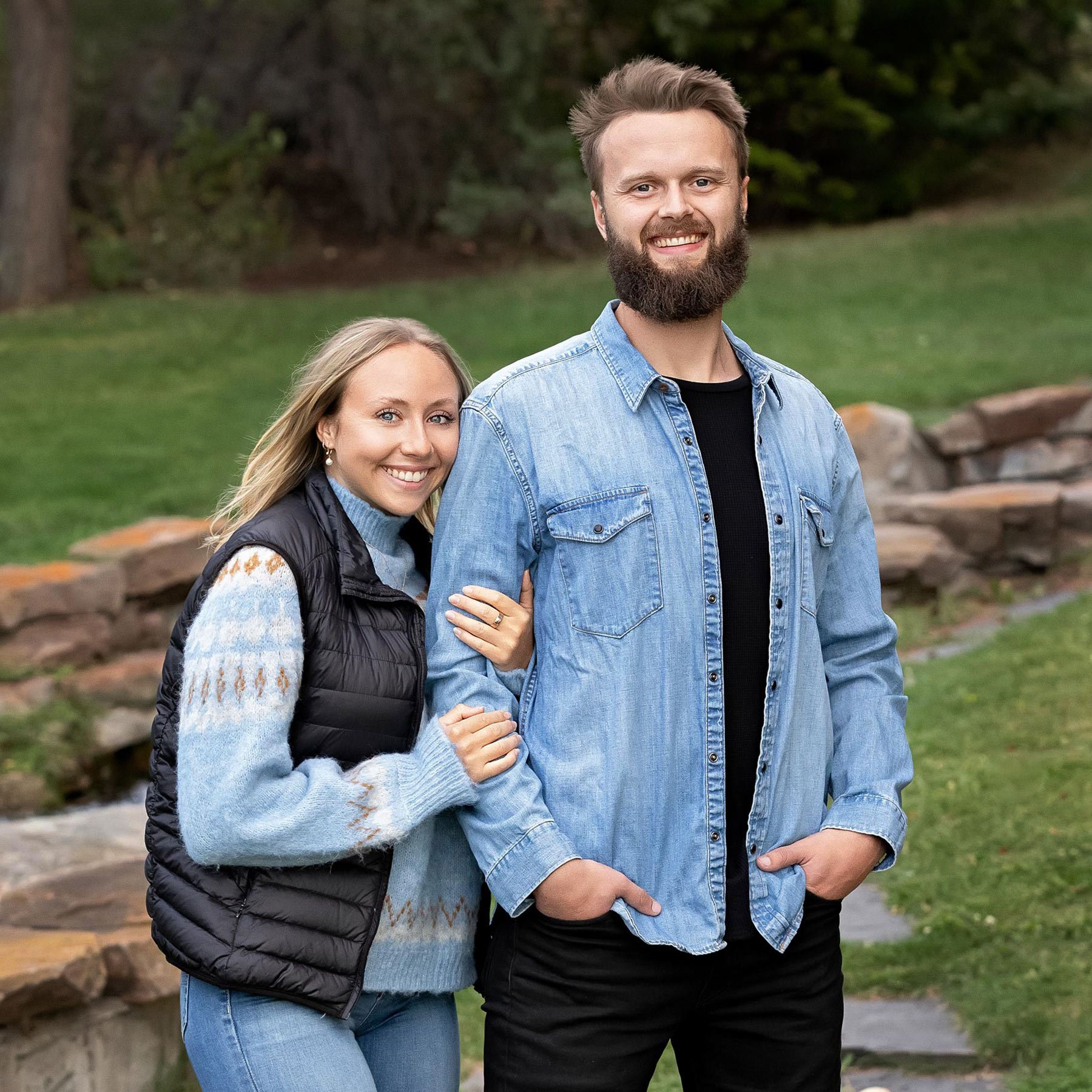 Elegant posed outdoor couple’s portrait from Calgary's premier photography studio