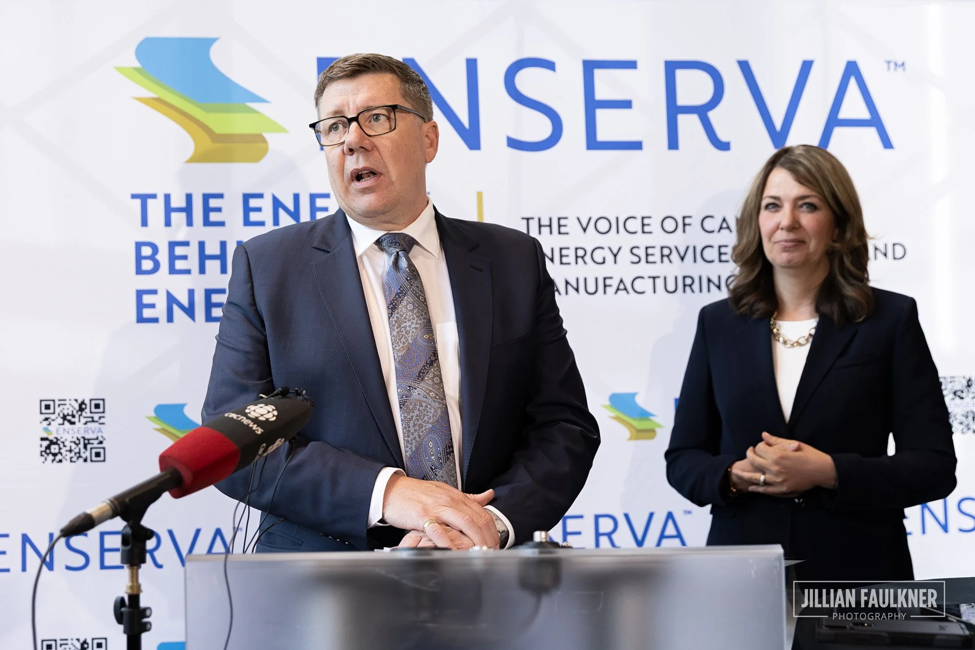 Premier Smith and Premier Moe at media scrum post event photographed by Calgary event photographer