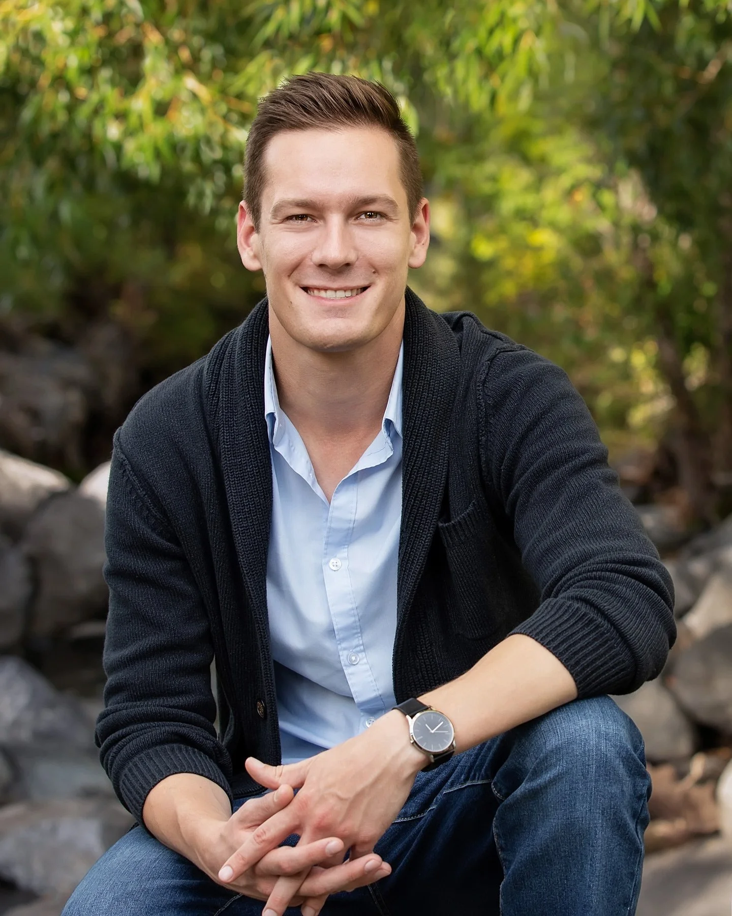 outdoor male portrait on rocks at confederation park calgary