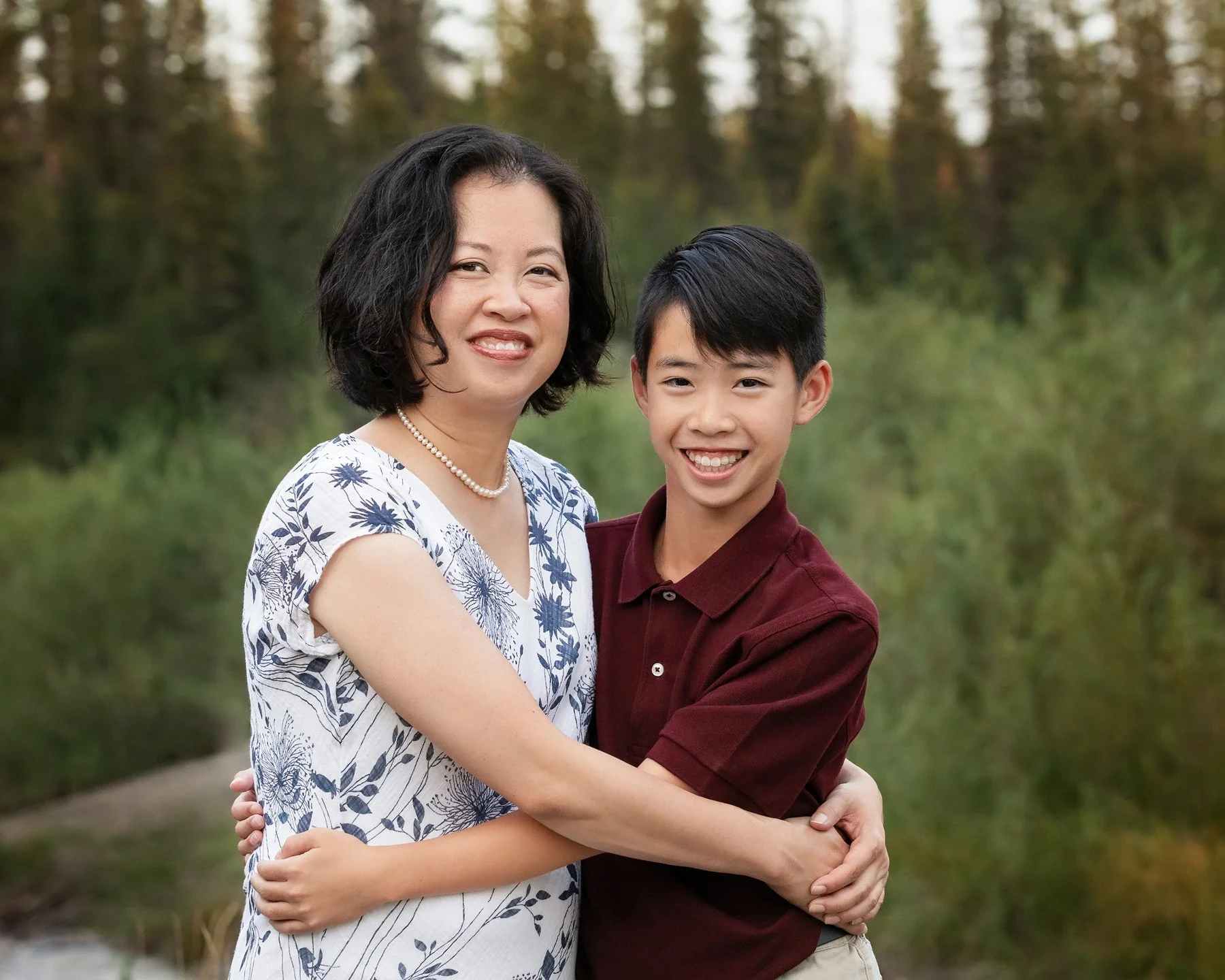 outdoor summer family photos of a mother and son at golden hour