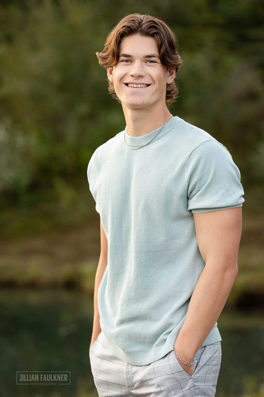 male athlete high school teen outdoor photography session at Griffith Woods Park
