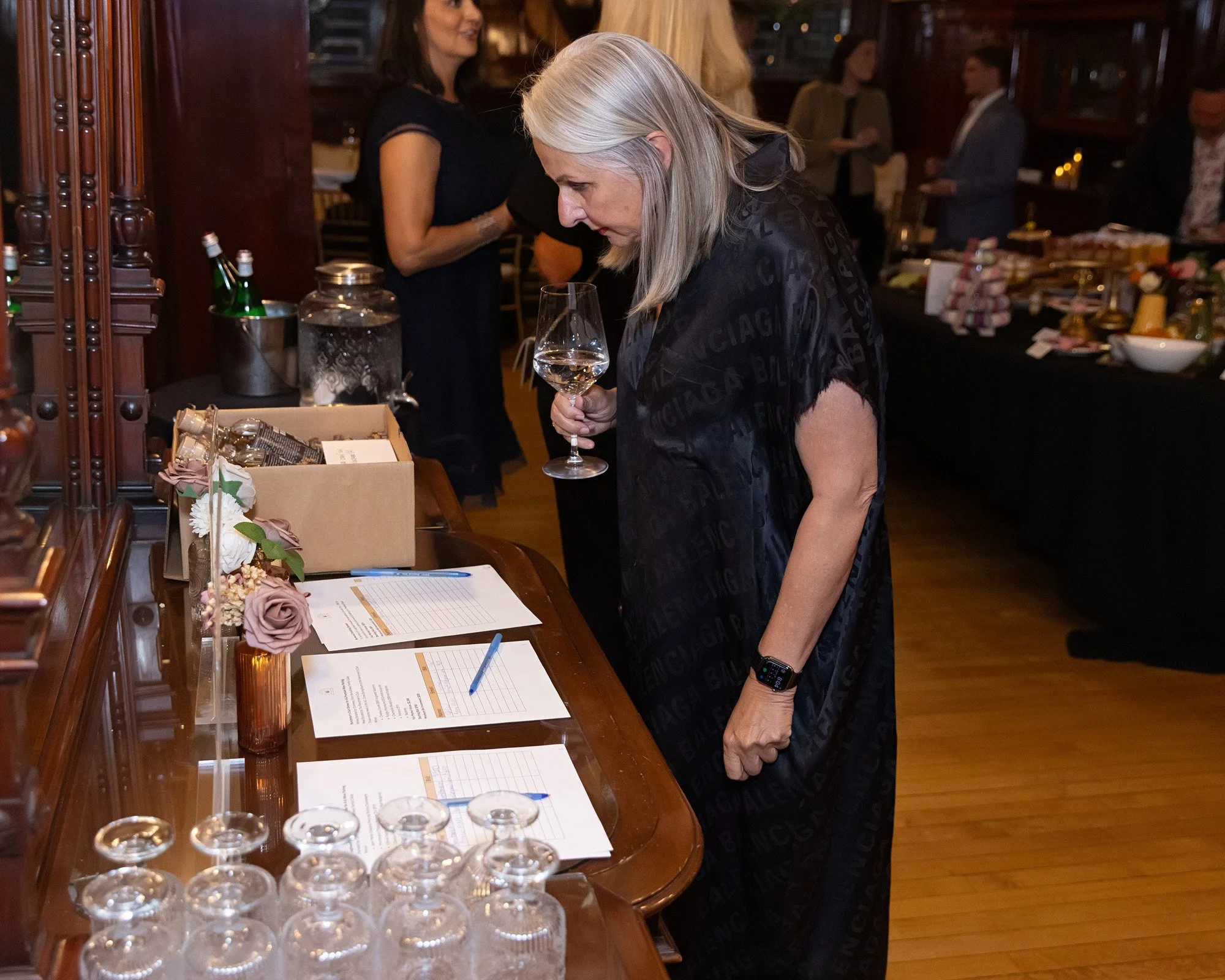 Calgary event photography of elegantly styled auction items at private Lougheed House gala