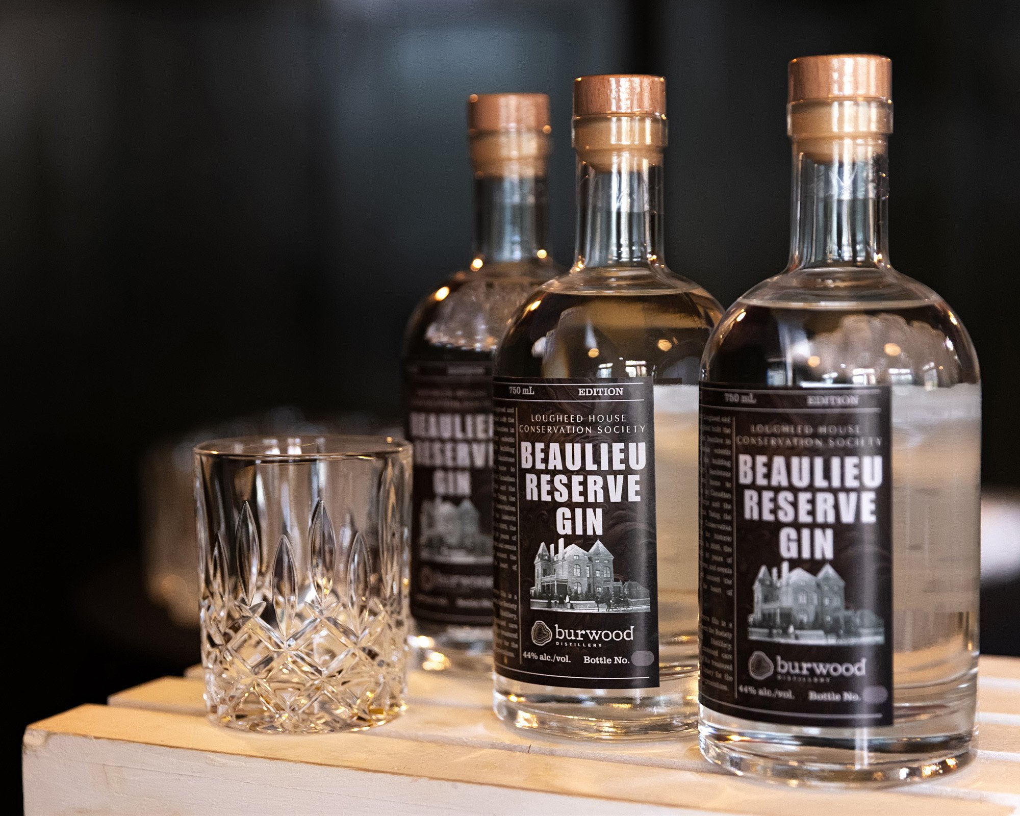 Detail shot of custom made gin photographed at private Calgary event Lougheed House