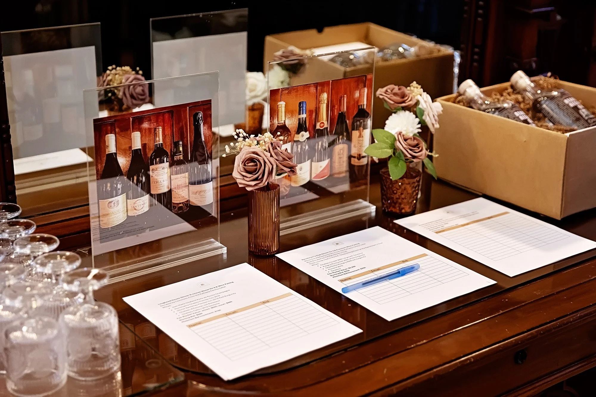silent auction table photographed by event photographer in Calgary
