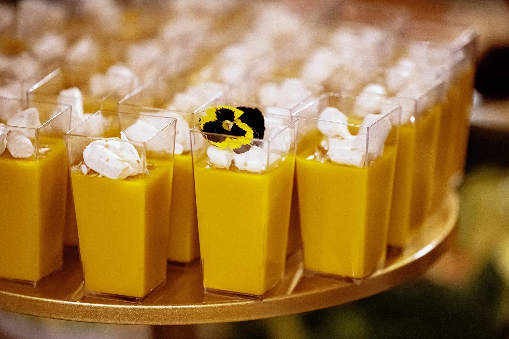 Close-up professional event photography of individually plated dessert