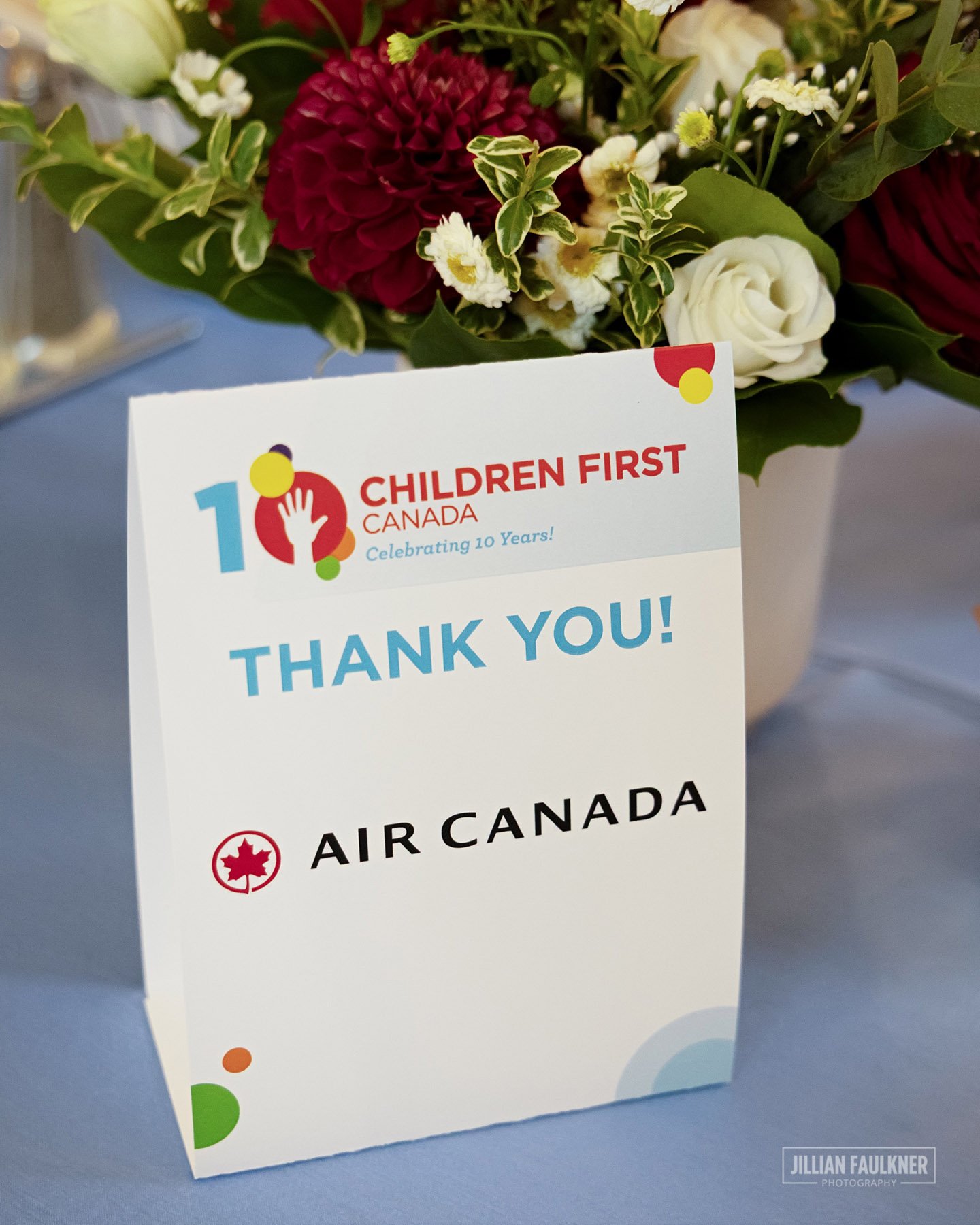 close up of detail shot of sponsor table