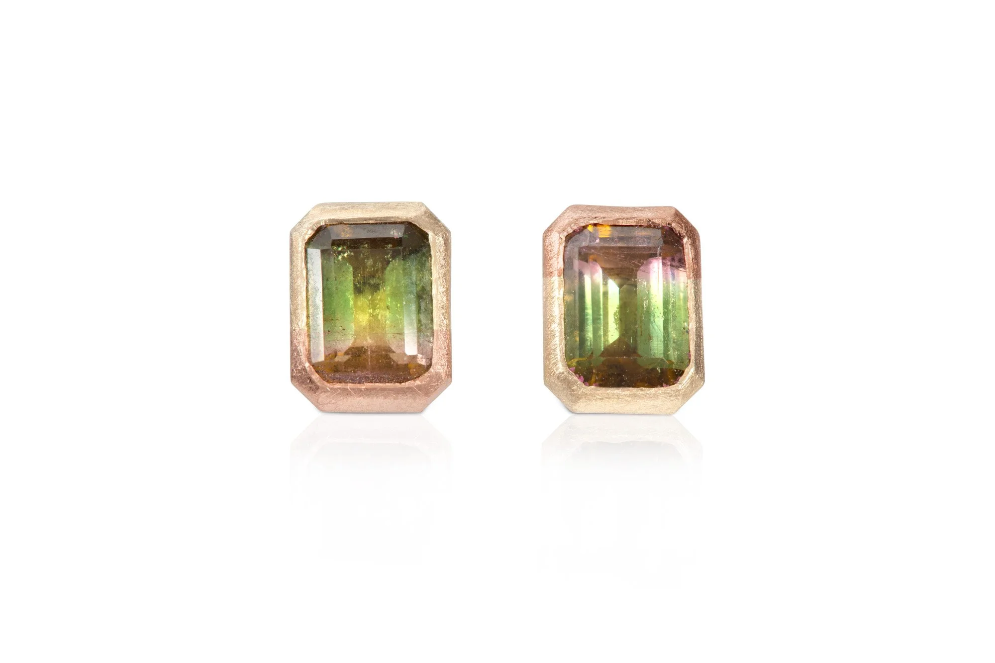 Parti Gold & Watermelon Tourmaline Stud Earrings