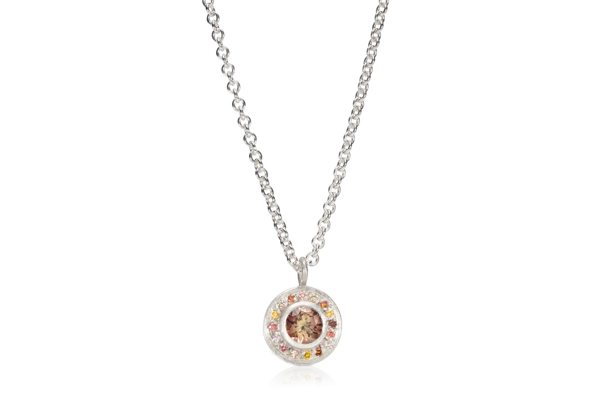 Orange Sapphire & Diamond Halo Necklace