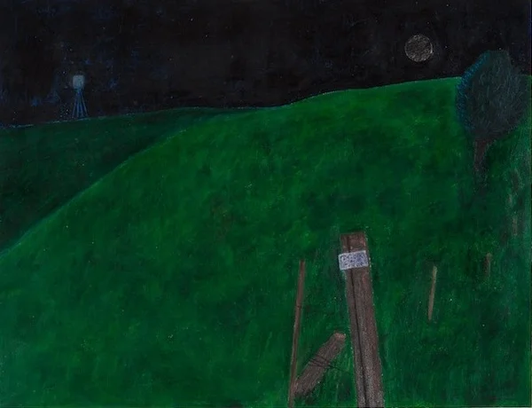 Iowa #9 b road. Acrylic, oil pastel, and pencil on canvas, 23" x 30"