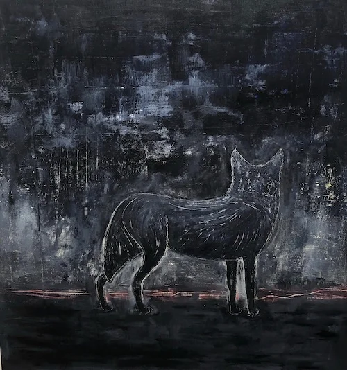 black wolf series, the return part 4, acrylic on canvas, 24.5” x 24.5”, 2019