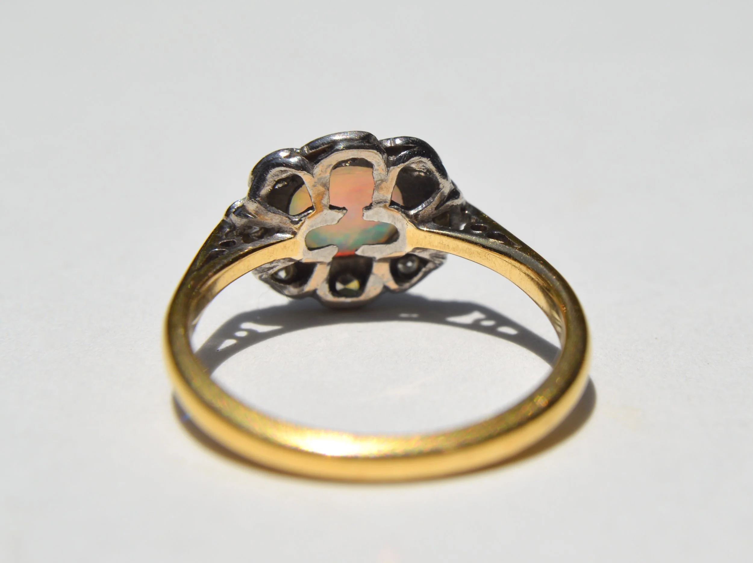 victorian opal diamond engagement halo ring top 2