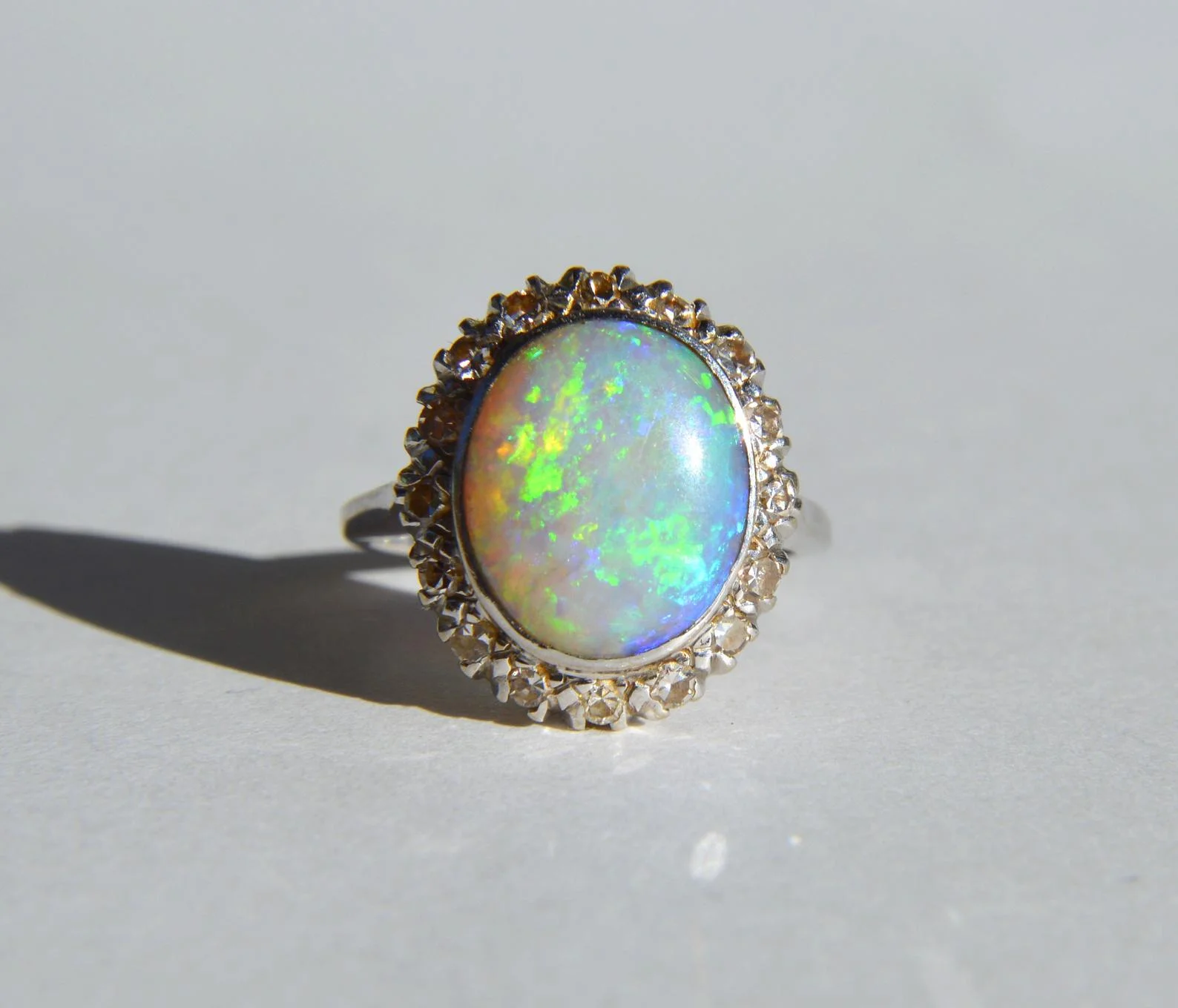 opal diamond art deco engagement ring front