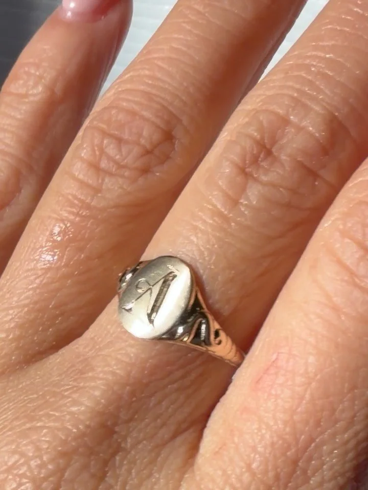 14K ssssssnakey signet cast from an antique original 🐍 This one sold to my lovely client with an ornate A for her daughter, engraved by the amazing @duranengravings whom I highly recommend! So I&rsquo;ve got one left ready to ship, and ready to engr