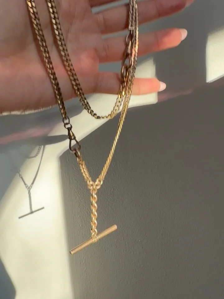 Not online yet! But soon! So snag these antique late 1800s gold fill curb watch chains to link up together as a necklace as pre list pricing, they won&rsquo;t be available for long I&rsquo;m sure 💛 The 11&rdquo; long 5mm 12K gold fill late 1800s ant