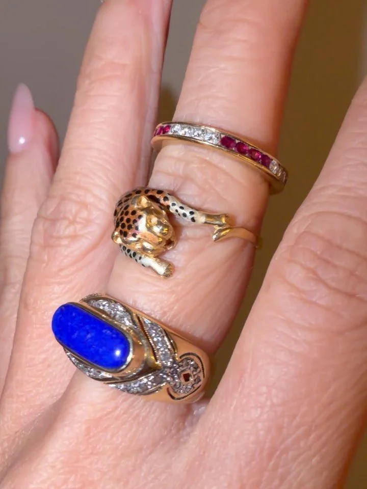 Will these make it to a super fun Friendsgiving live sale with my 2 surprise babes this wknd? We&rsquo;ll announce our live soon AND we will be together IRL! No split screen live! A 14K lapis lazuli size 6.25 diamond beauty, 18K ruby diamond size 5 e