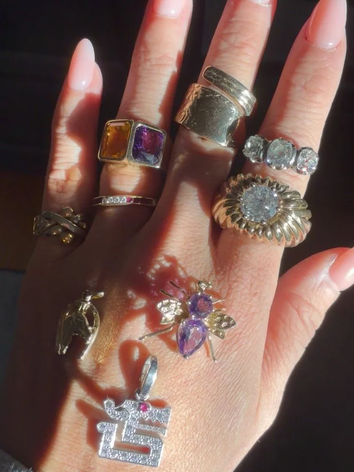 Playing in Kim&rsquo;s endless treasure hoard. Guess which one is Carteeeayy. DM me or her for info 🔥😍 Ruby Diamond 18K eternity SOLD @estatejewelrymama