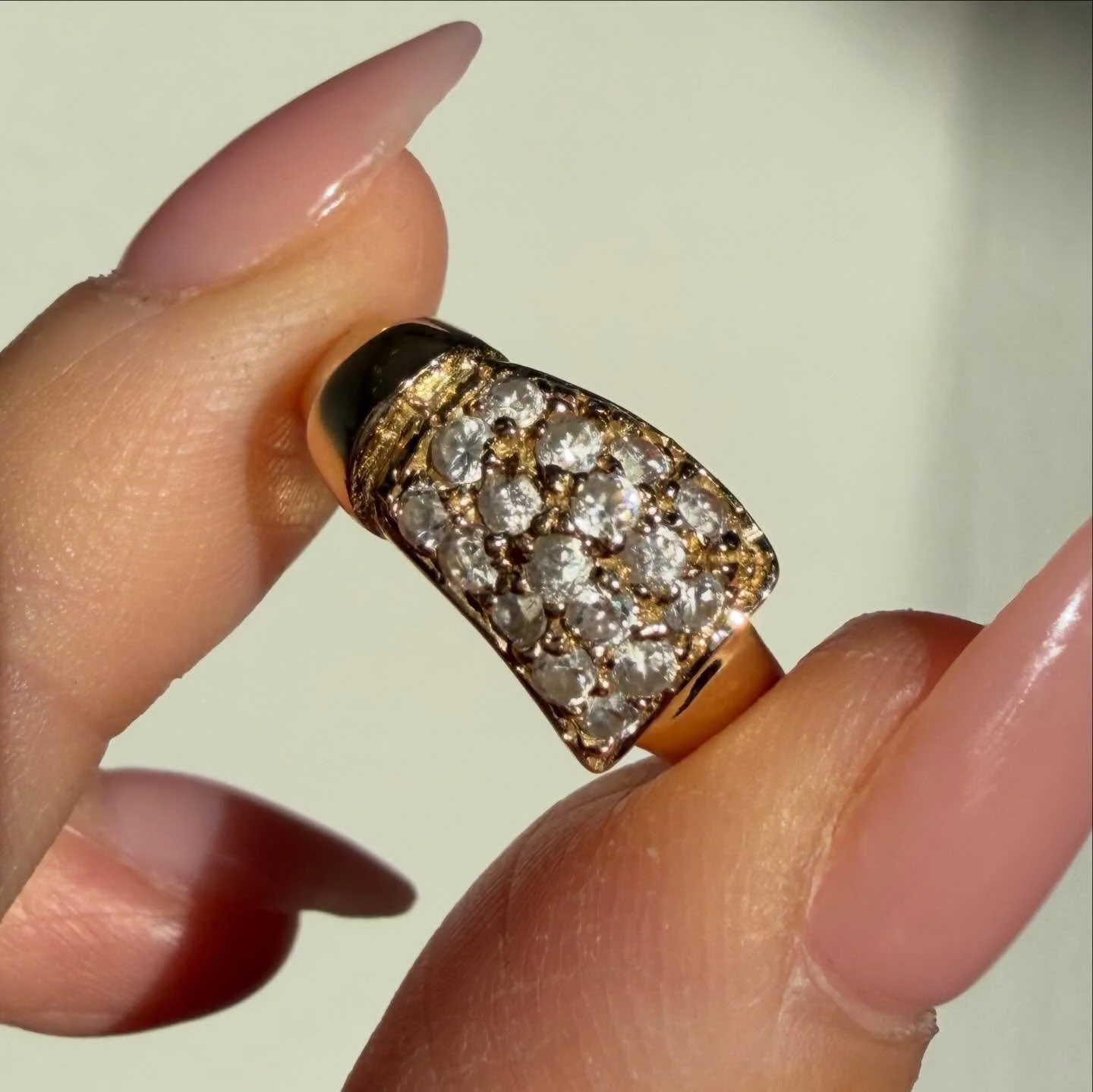 The best kind of ribbon, is a 💎💎💎 ribbon! The prettiest vintage 18K Diamond pav&eacute; ribbon wrap chonker online now! Link in bio to shop 💎🎀