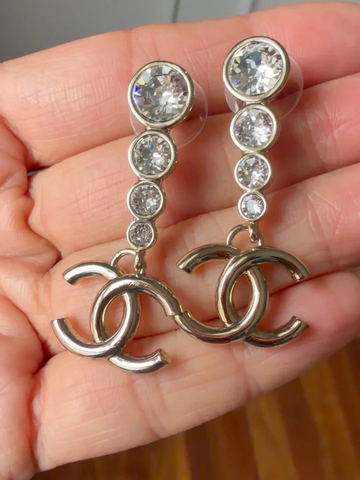 A mint condition super rare pair of authentic vintage Chanel crystal graduated drop CC earrings! Hallmarked and made in Italy 💎 Measure 1 3/4&rdquo; long. Original backs included. Not online, DM to claim 865 Zelle Venmo PayPal FF, or 940 as a custom