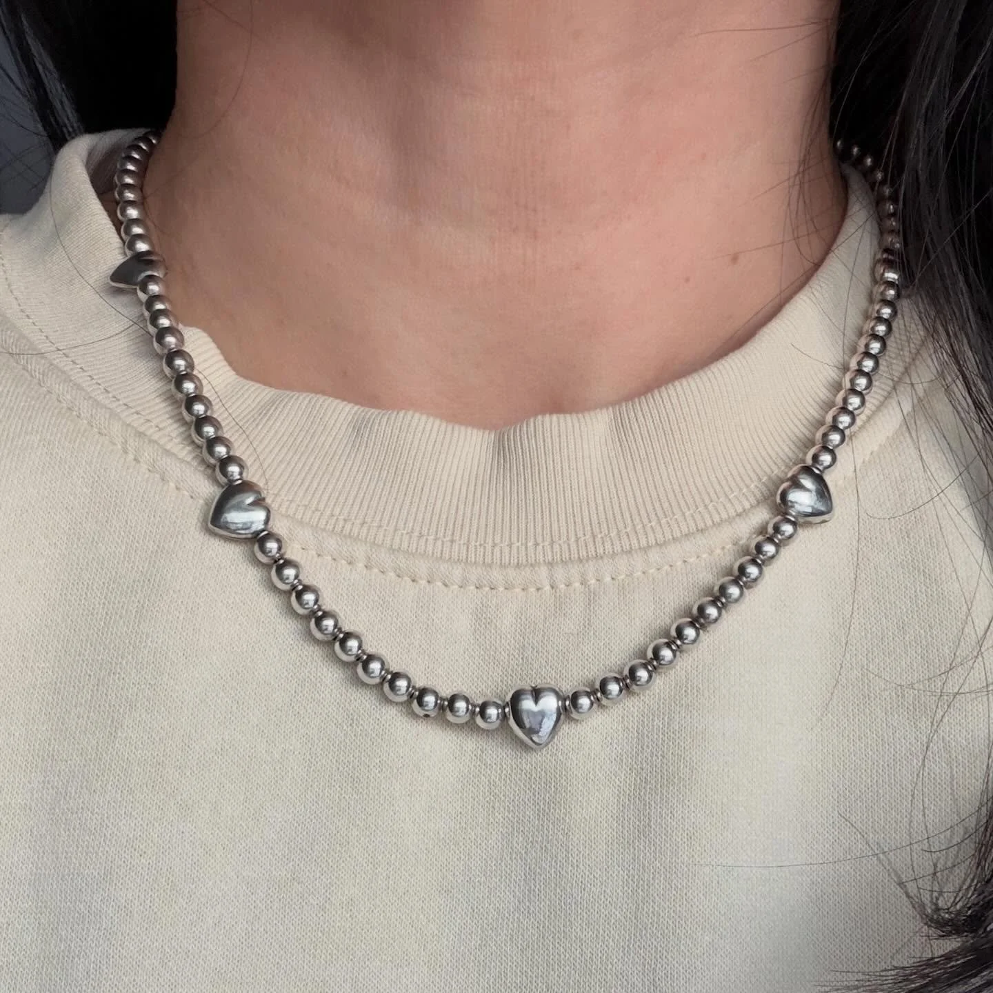 Doubtful this beautiful vintage 925 sterling silver puffy heart ball bead chain 8&rdquo; long necklace will stick around for long! She&rsquo;s the cutest! 4mm ball beads, 10mm puffy hearts. Weighs 13.5 grams. In excellent condition. DM to claim $340 