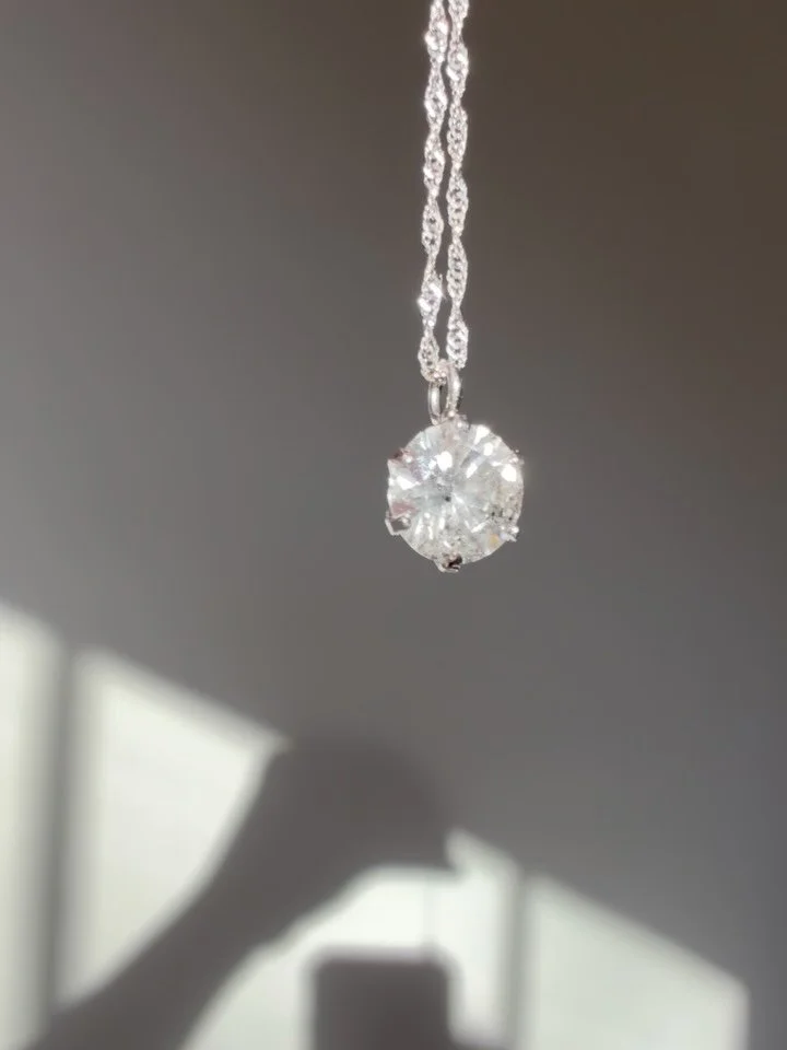 Another perfect platinum .66 carat brilliant cut natural diamond solitaire 💎 17&rdquo; long chain, diamond measures 5.5mm. Marked 850 platinum. The insanely sparkly clean white diamond has been graded as color E (colorless), clarity VS1 (very slight