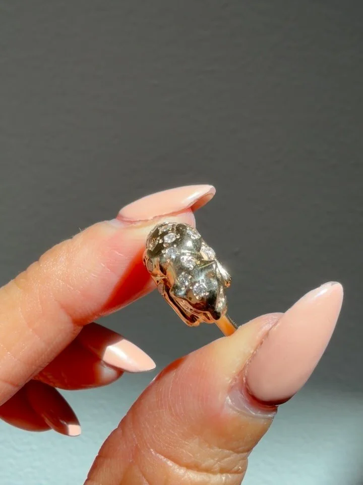 This spectacular vintage 14K natural diamond panther ring is available! Not online yet. Size 6, weighs 5.5 grams. DM to claim. 1350 Zelle Venmo PayPal FF. Or 1425 website cc link 🐆💎 #psntherring #catring #vintagegoldring