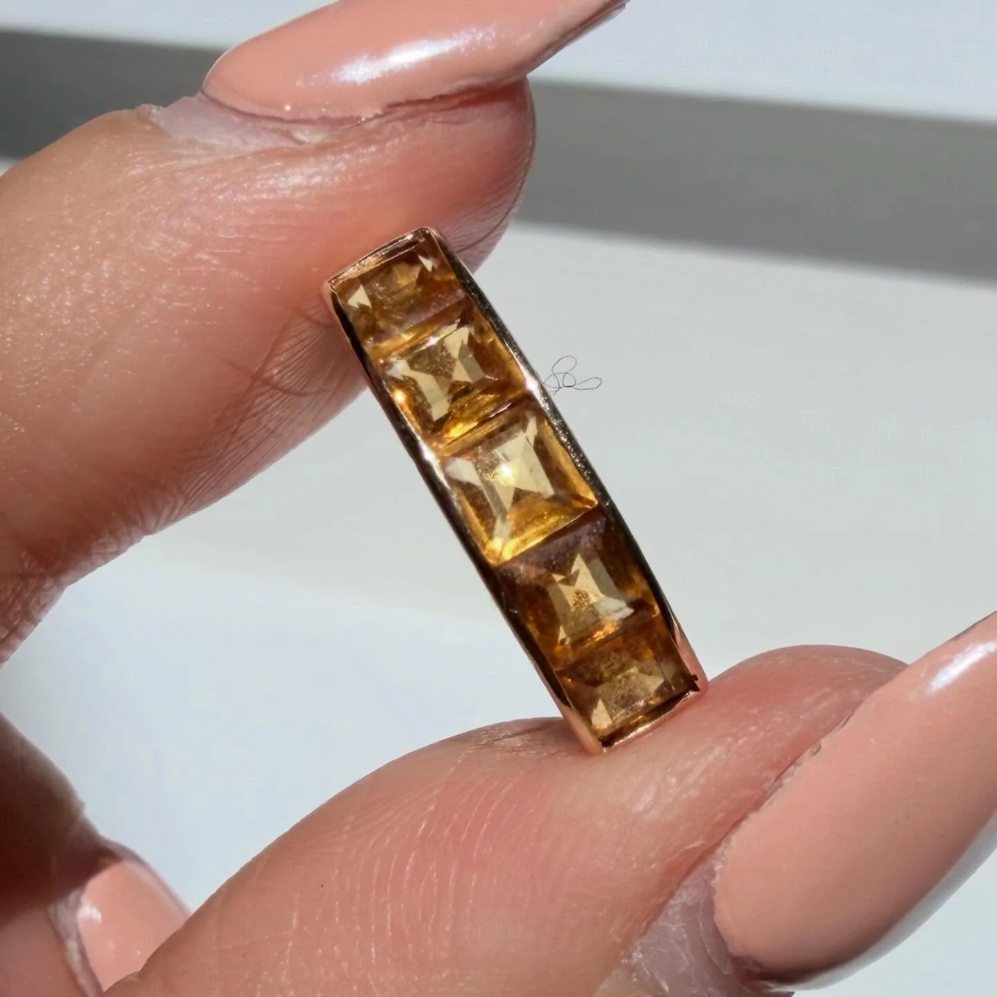 The sunniest vintage 14K princess cut citrine half eternity band is online 🌞🧡 Tap to shop or link in bio. 495 online or 440 website cc link (DM me!) #citrine #citrinering #vintagegoldring