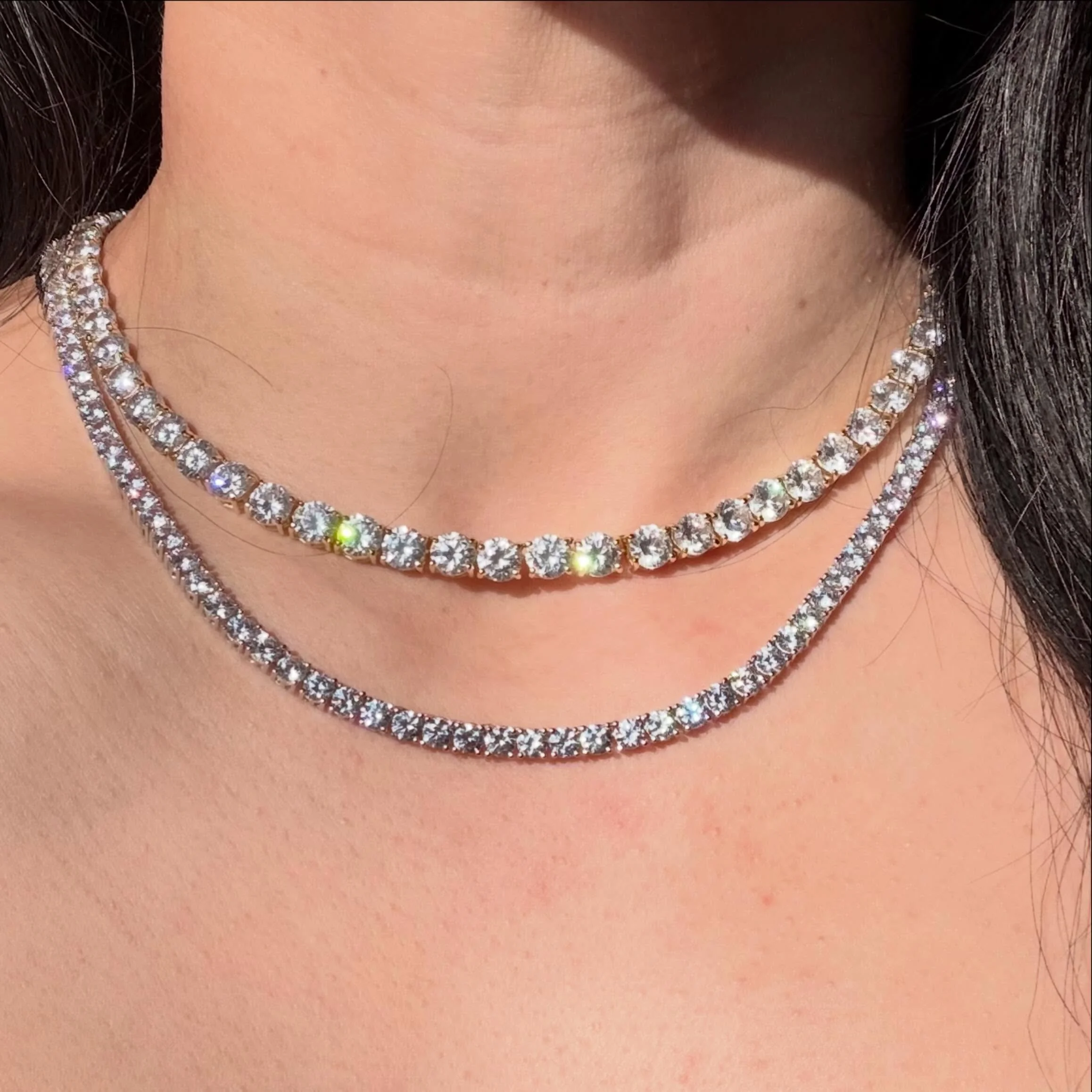 Vintage 925 sterling silver CZ tennis necklaces! So insanely sparkly 💎 The 16&rdquo; long 5mm brilliant cut gold vermeil is online, tap post to shop. The 18&rdquo; long 4mm brilliant cut is not online yet, DM to claim 395 shipped Zelle Venmo PayPal 